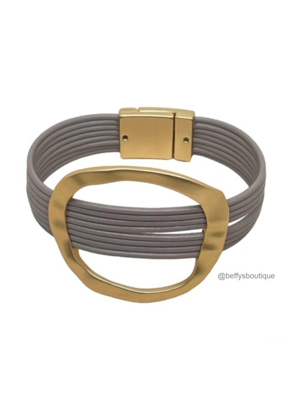 Textured Gold Circle Grey Leather Wrap Bracelet Multi Strand Bangle Women